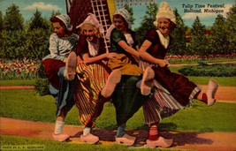 Postcard MI Holland Michigan Girls In Wooden Shoes Tulip Time Festival 1952-BK45 - £2.34 GBP