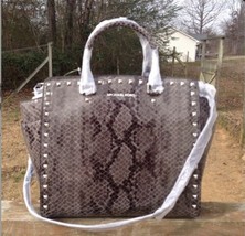 Michael Kors Selma Stud Dark Slate Large Tote Handbag Purse Leather - £297.36 GBP