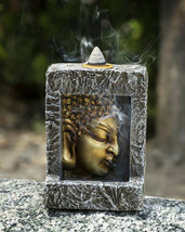 Gautama Buddha Face Faux Stone Mini Relief Bracket Backflow Incense Cone Burner - £17.58 GBP
