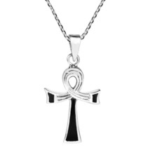 Egyptian Ankh Ribbon Knot Black Onyx Sterling Silver Necklace - £15.53 GBP