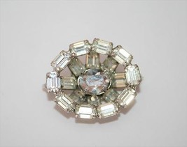 Vintage Sparkling Silver Toned Clear Crystal Baguette Oval Brooch  J50 - £15.98 GBP