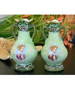 Pair Vintage Miniature Portrait Cabinet Vase Urn Japan Moriage Pottery - £22.34 GBP