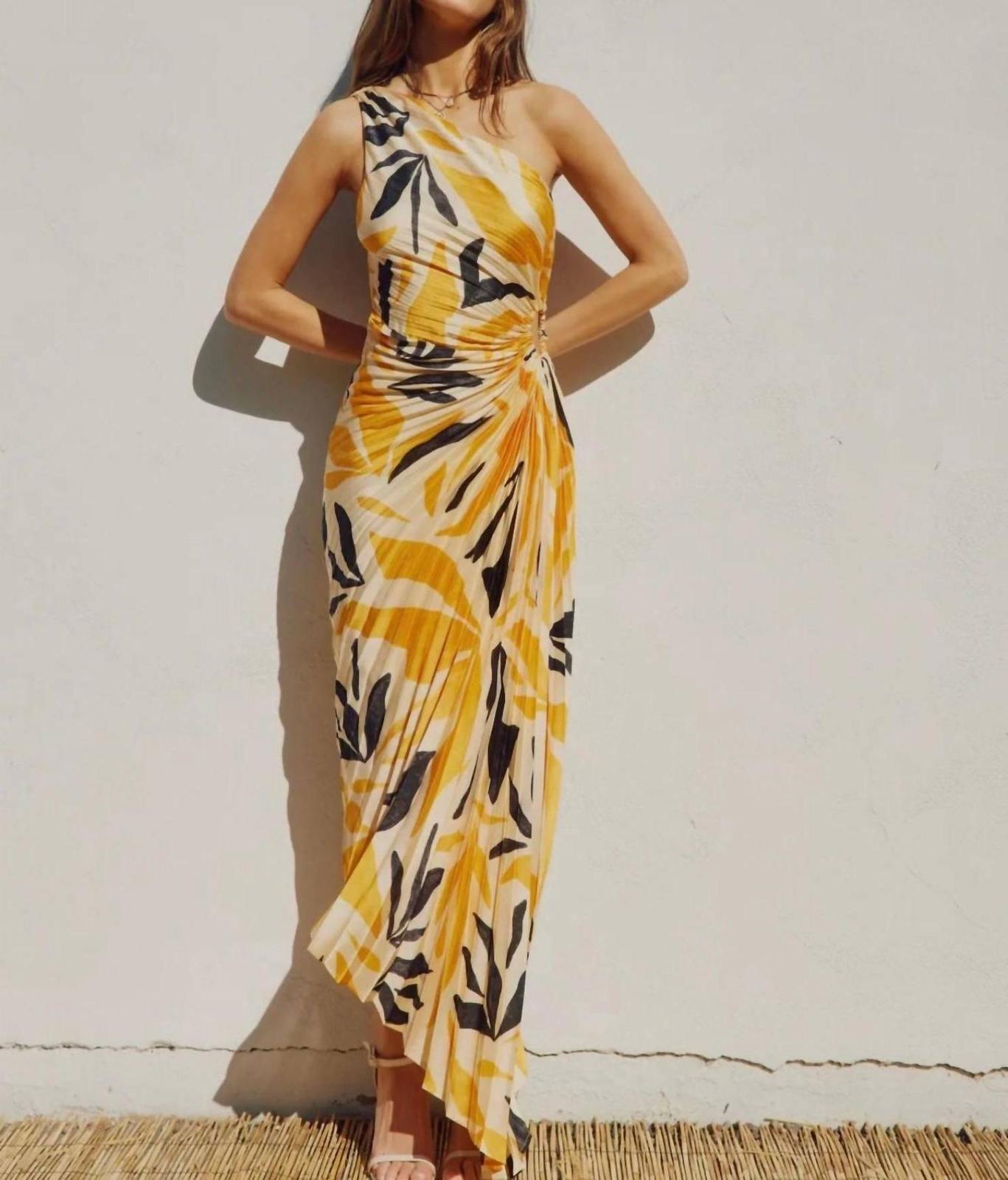 Dress Forum Malibu Asymmetrical Pleated Maxi Dress Mango &amp; Black - $59.00