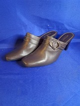 Villager by Liz Claiborne “Patrice” Sz 9.5 M Brown Leather Slide Mule  - £29.54 GBP
