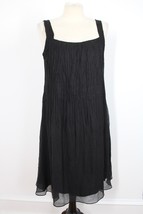 Eileen Fisher PM Black Silk Chiffon Crinkle Pleat Square Neck Tank Dress - £37.96 GBP