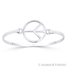 Peace Sign 22mm Circle Charm Cuff Bangle Bracelet in Solid .925 Sterling Silver - £28.24 GBP