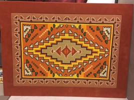 Large Framed Native American Navajo Needlepoint Ready for Hanging Faux Suede - £173.87 GBP