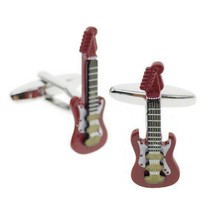 Electric Guitar Cufflinks Metal Red Music Player Musician Groom Wedding Gift Bag - £12.64 GBP