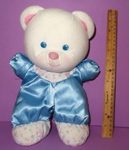 Blue Satin Bear Baby Vintage Plush Puppy Fisher Price 1992 White Star 1338 - £67.56 GBP