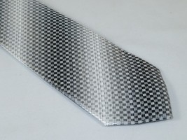 Men's Woven Tie Hankie Set J.Valintin Private Collection R79 White Gray Checker image 2