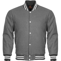 New Super Quality Bomber Varsity Letterman Baseball Jacket Gray Body Sleeves - £55.92 GBP