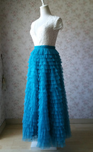 Blue TIERED Long Tulle Skirt Outfit Women Custom Size Fluffy Maxi Tulle Skirt image 2