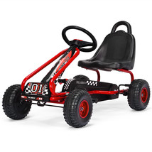 Kids Pedal Go Kart 4 Wheel Ride On Toys W/ Adjustable Seat Handbrake Red - £175.26 GBP
