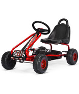 Kids Pedal Go Kart 4 Wheel Ride On Toys W/ Adjustable Seat Handbrake Red - £172.21 GBP