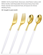 I00000 120 Pcs Gold Plastic Silverware, Gold Plastic Cutlery with White ... - $551.37 MXN