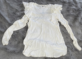 H&amp;M Women’s Top Size 2 White Ruffle Round Neck Button Soft Lightweight S... - $28.42