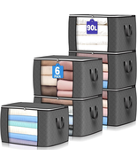 90 L Large Storage Bags, 6 Pack Clothes Storage Bins Foldable Closet Org... - $28.73
