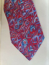 Vintage Essex Row Tie Dark Red with Blue and Silver  100% Silk   T148 - £10.84 GBP