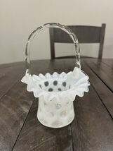 Fenton  Opalescent Coin Dot Basket with Clear Handle White No Chips/cracks - $49.49