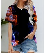 Blouse Women&#39;s Black T Shirt Fashion Digital Print #12 - $35.90