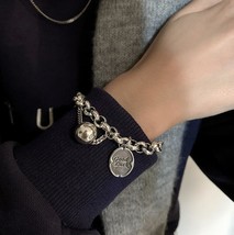 New Fashion 925 Silver Ball Pendant Tag Charms Bracelet for Women Vintage Punk T - £9.90 GBP