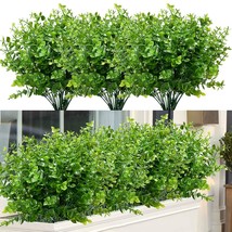 8 Bundles Outdoor Artificial Boxwood Uv Resistant Fake Stems Plants, Faux Plasti - £20.53 GBP