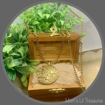 SARAH COVENTRY Gold  Geometric Design Round Pendant Necklace • Vintage J... - $9.80