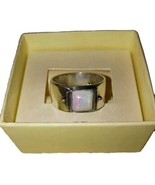 Square Silver  w/Opal Gemstone ~ Size 9 ~ Wide Band Ring - $356.69 MXN