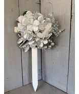 Winter Cemetery Cross: Silver Hydrangeas grave flowers, Winter Grave Decor - $19.80
