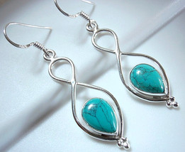 Turquoise Sterling Silver Dangle Earrings Infinity Hoop Declares Forever Love - £7.88 GBP