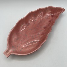 Vintage MCM Pink Gray Speckled Pottery Leaf Candy Dish Tray 10.5&quot; 1950s - $18.69