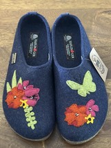 HAFLINGER Grizzly Garden Jeans BLUE Arch Support wool Slipper  US 10  EU 41 - £82.26 GBP