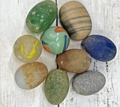 Vintage Lot Of 9 Alabaster Lucite Stone GIANT Marbles Eggs Rocks Mixed C... - £17.40 GBP