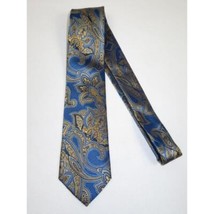 Men's 100% Silk Necktie By Bruno Piattelli Paisley Floral Fancy BP21 Blue Gold image 2