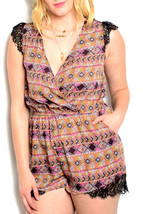 Angela Ladies Surplice Romper Multi-Geometric Lace-Trim Cap-Sleeve Size 1XL - £21.17 GBP