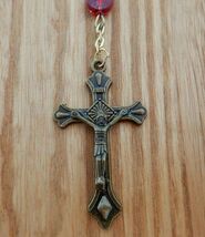 Lovely vintage silver tone &amp; red beaded rosary - $19.99