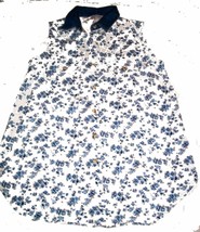 Oh! Mamma White Denim Jean Shirt w Blue Roses Print Size Small - $22.49