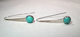 Sterling Silver Silpada Hammered Turquoise Wire Dangle Earrings K1197 - £102.08 GBP