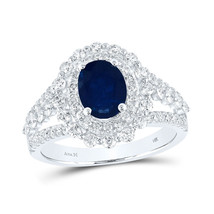 Authenticity Guarantee 
14kt White Gold Womens Oval Blue Sapphire Solitaire D... - £1,751.03 GBP