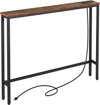 The Elyken 5 Point 9&quot; Narrow Console Sofa Table With Power, Rustic Brown. - £53.67 GBP