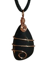 Obsidian Pendant EMF Copper Real Volcanic Glass Wrapped Gemstone Cord Necklace - £8.58 GBP