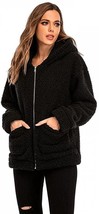 Comeon Women&#39;s Teddy Coat Jacket Casual Hooded Fuzzy Fleece Shearling Zip Up M - £27.39 GBP