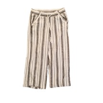 Rewind Linen Pants Women Medium Cropped Vertical Stripes Boho Coastal Nautical - $18.94