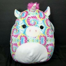 Squishmallows Atlas Tie Dye Rainbow Unicorn Pink Mane Plush Stuffed Animal 12" - £31.64 GBP