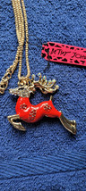 New Betsey Johnson Necklace Deer Reindeer Red Christmas Collectible Decorative - £11.98 GBP