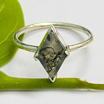 Natural Kite Shape Moss Agate Silver Ring 925 Sterling Silver Jewelry - £47.95 GBP