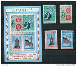 Seychelles 1978 Sheet+Stamps Sc 413-6 416a  MNH Queen Elizabeth II Anniv... - £2.34 GBP