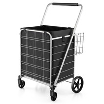 Jumbo Upgraded Utility Grocery Cart Folding Shopping Cart w/ Waterproof Liner - £96.84 GBP