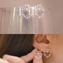 High-Grade Heart-Shaped Zircon Stud Earrings Bow Earrings Women's Annual Fashion - £7.94 GBP