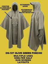 NEW WATERPROOF  OG-107 OLIVE GREEN MILITARY PONCHO WET WEATHER SHELTER HALF - £20.67 GBP